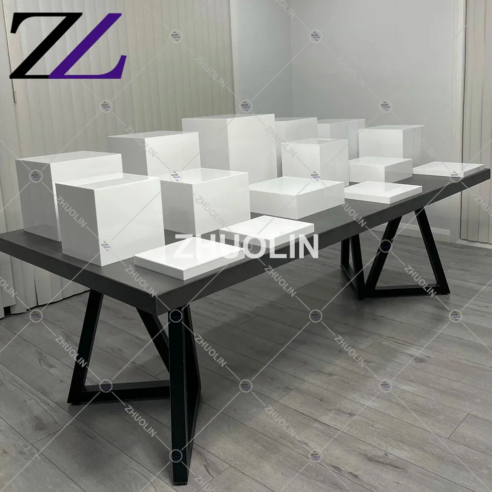 Party event supplies tableware luxury square food pedestal box cube display nesting risers buffet set white acrylic buffet riser