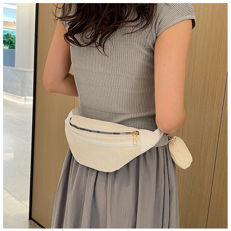 Fashion Corduroy Fanny Pack Crossbody Chest Bag Adjustable Shoulder Strap Casual Waist Bag For Women