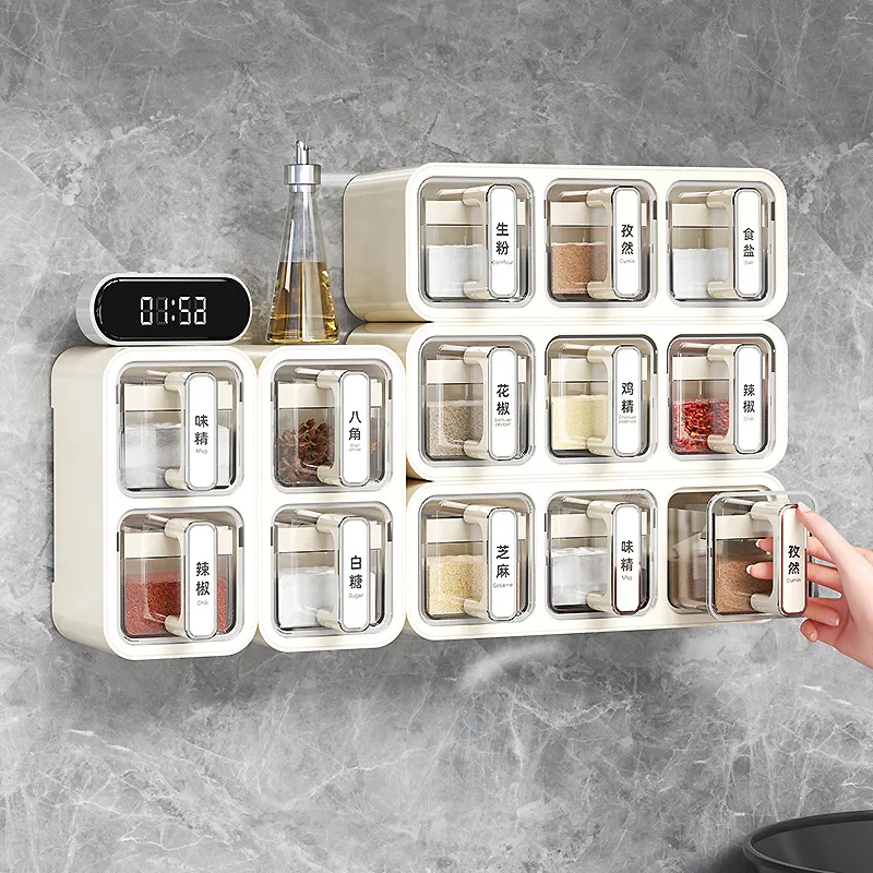 Seasoning Box Wall-mounted Household Kitchen Salt Monosodium Glutamate Seasoning Tank Spice Storage Box Combination Set