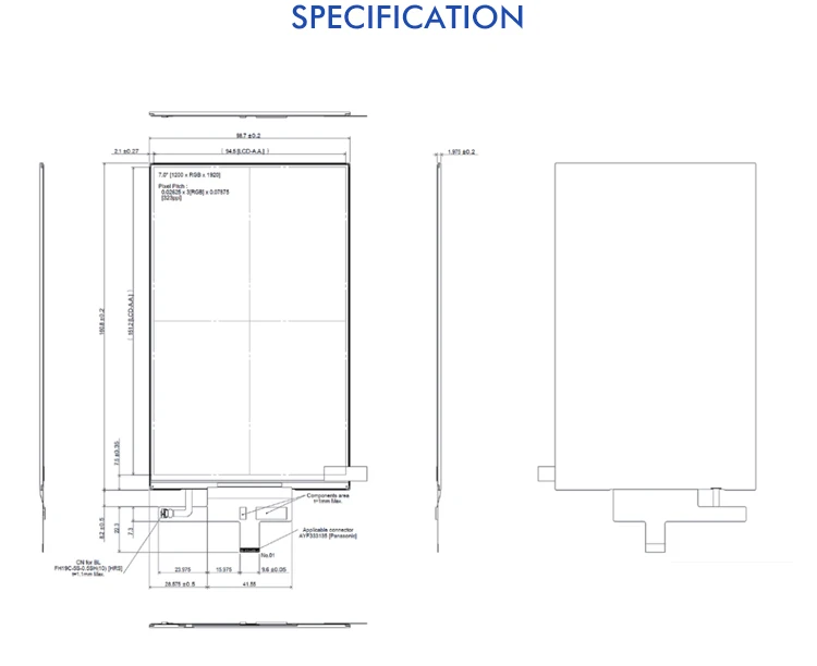 Рекламный 7 дюймов TFT 2K ЖК-монитор с сенсорным экраном Modules1200 X1920 ЖК-модуль для промышленной продукции