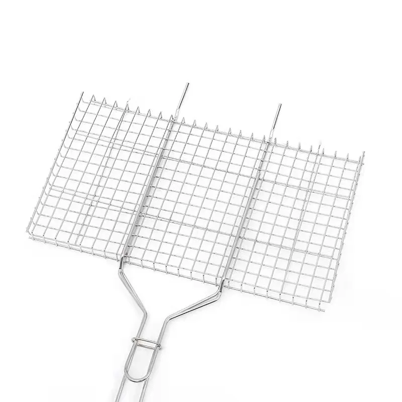 Big Size Portable Fish Vegetables Shrimp Wire Mesh Stainless Steel Baking BBQ Grill Basket