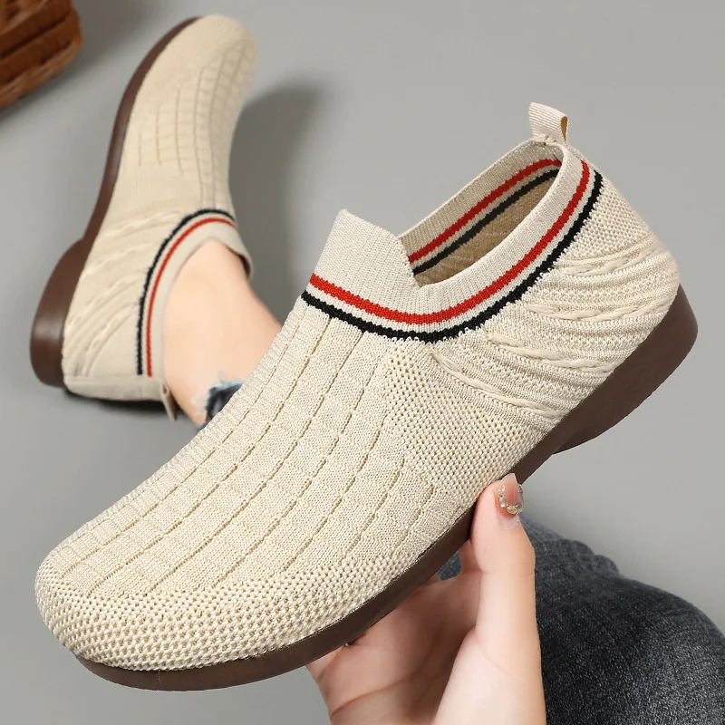 TPR sole jacquard breathable upper womens Ladies slip on breathable summer walking shoes loafers