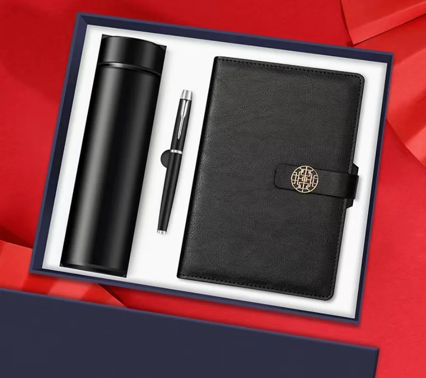 high class classical business book gift set with customized logo on USB cup speaker pen battery charger umbrella gift box