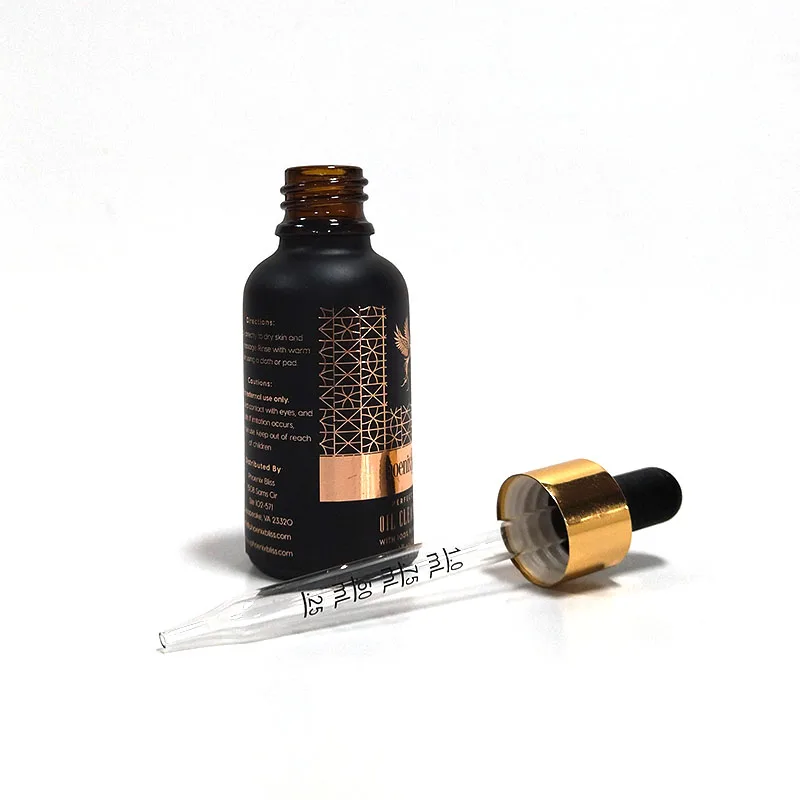 Wholesale matte amber black 30ml Glass Dropper Bottle 100ml 60ml 50 15 ml 10ml Serum Hair Essential Oil Bottle with hot stamping