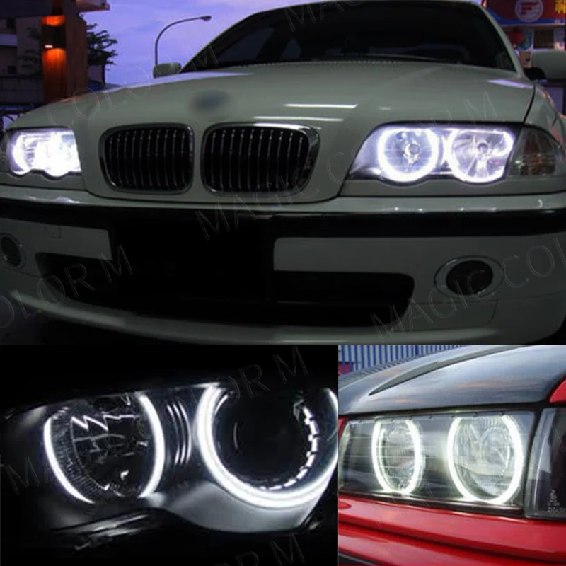 LED COB Angel Eyes Headlights Stripe Light White Halo Rings Projectors For BMW  E36  E38  E39  E46 131  Car Accessories