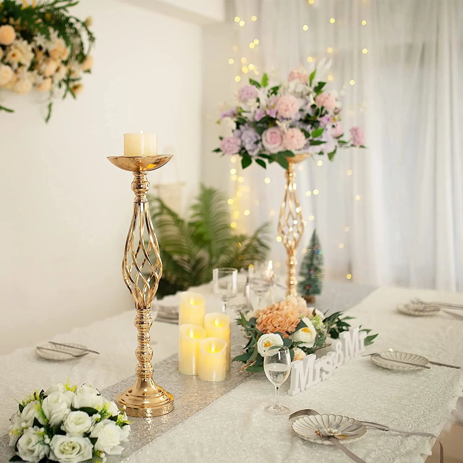 Gold Geometric Wedding Centerpieces Table Flower Metal Vase Stands Wedding Centerpieces Decorations