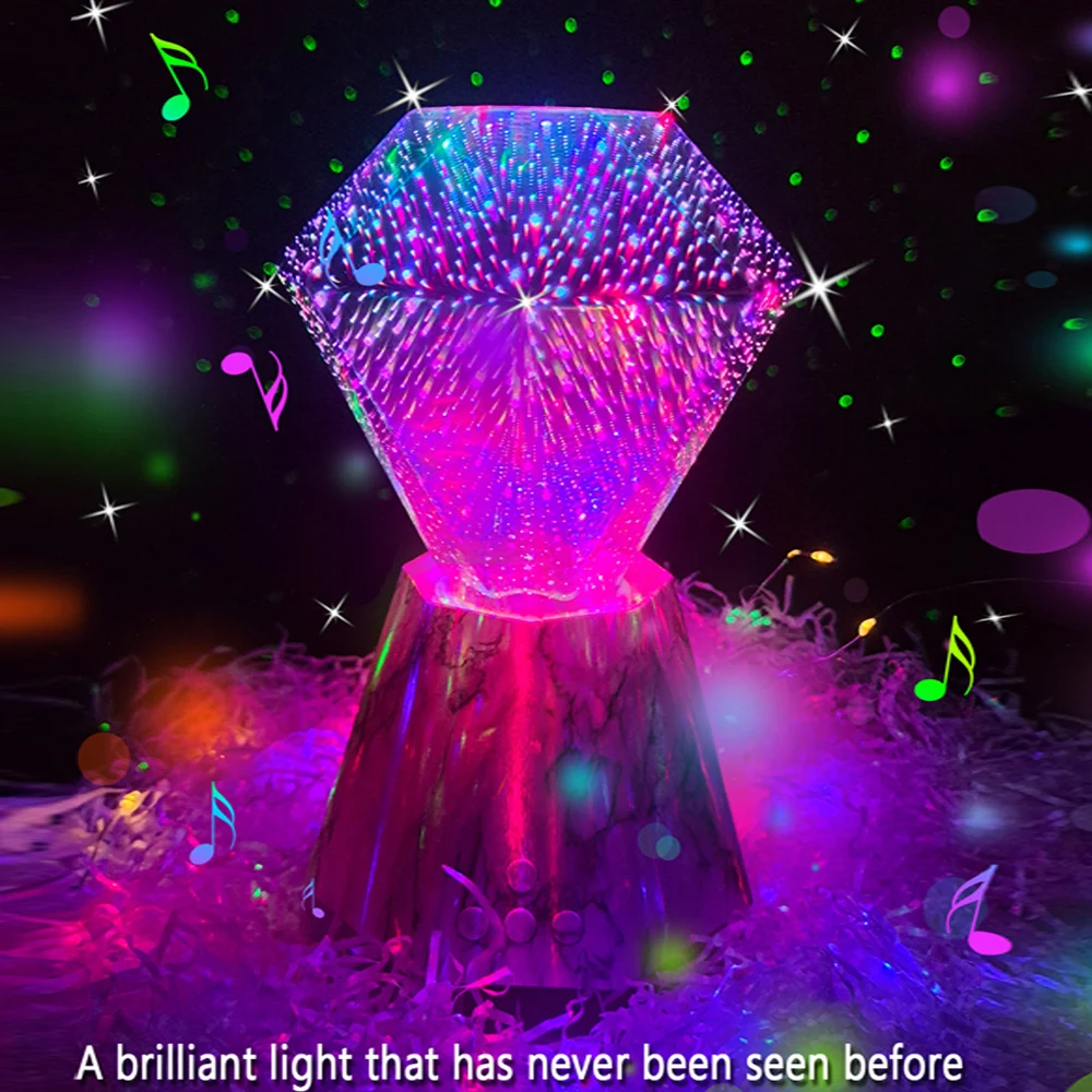 Newest 360 Degree Rotation Multi color 3d diamonds music Night lamp Projector Kids Led Star