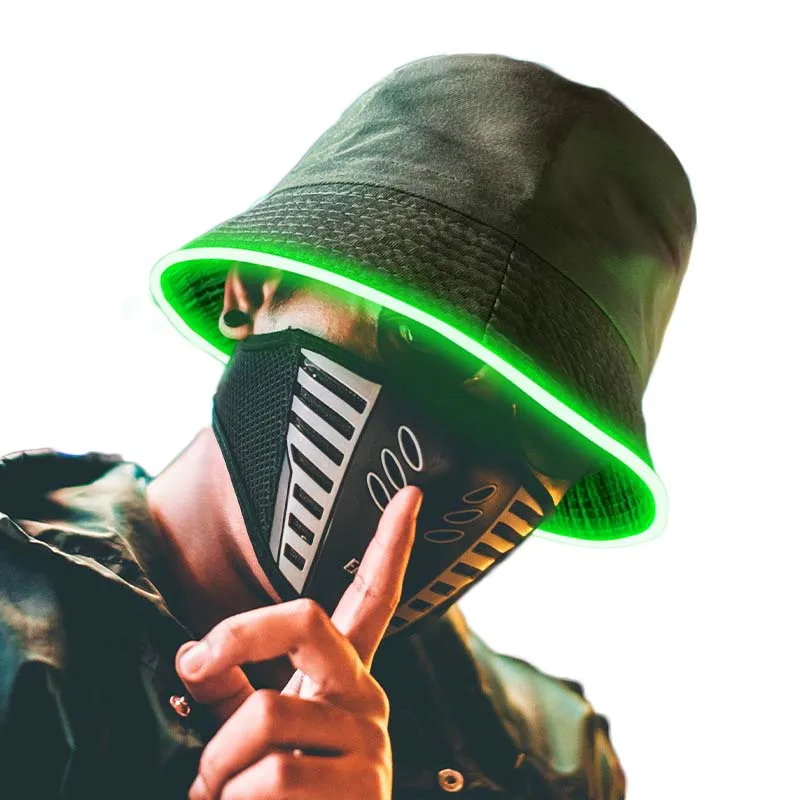 Wholesale Oem Cotton Streetwear Fashion Light Punk Hiphop Party Gorros Led Bucket Hat