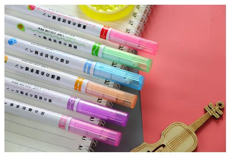 CHXN Creative 6-color Hand Ledger Lace Pen, Wave Pattern Fluorescent Pen, DIY Contour Curve Pen, Student Key Marker Pen Set HX