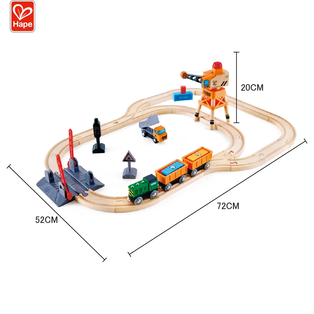 Custom Multifunctional Fishing Educational Beench Wooden Railway Crossing & Crane Set  for Age Group 3Y+