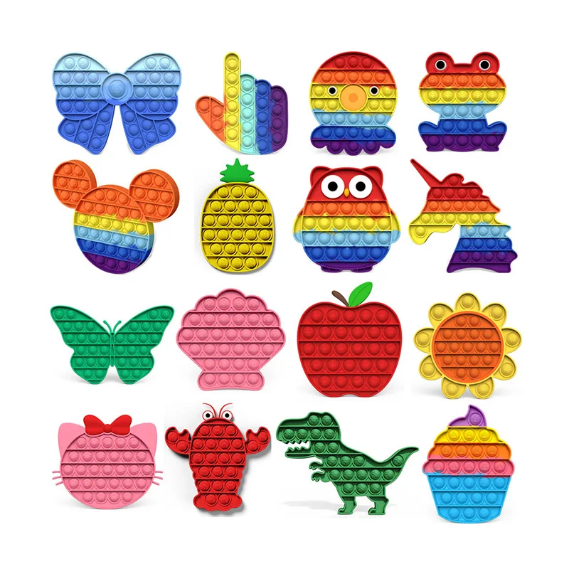 Пищевой Сжимаемый фиджет-фиджет, силиконовые игрушки, красочные силиконовые пузырьки для снятия стресса, разные формы, цветной фиджет-Поппер