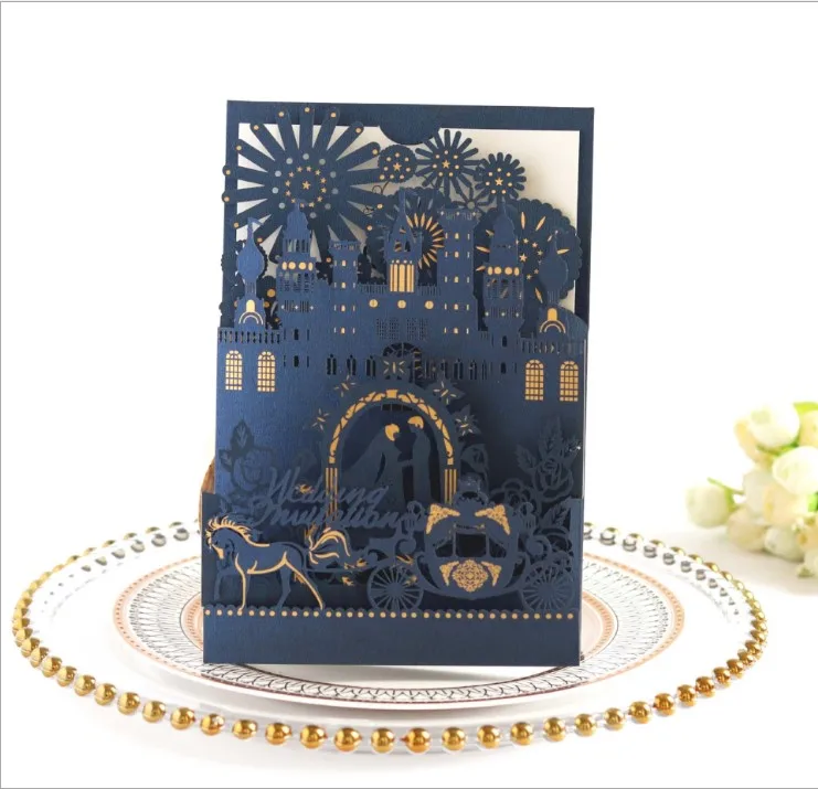 Wedding Invitations Laser Cut Card Bride and Groom Castle Wedding Favors Gifts for Guests Wedding Greeting Card Supply