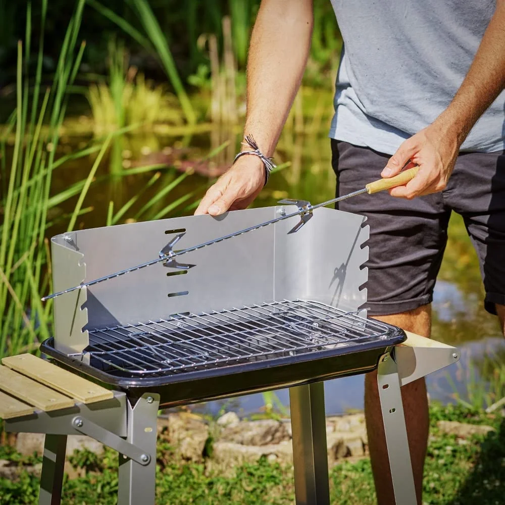 OEM ODM Support Portable Heavy Duty Steel BBQ Grill with Wheels Outdoor Barbecue Grill Trolley