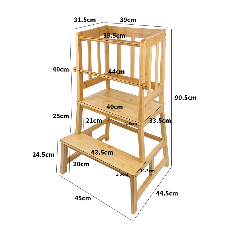 Bamboo Kitchen Step Stool Kids And Toddlers Kids Step Stool Standing Tower Learning Stool For Bathroom& Kitchen With Safety Rail