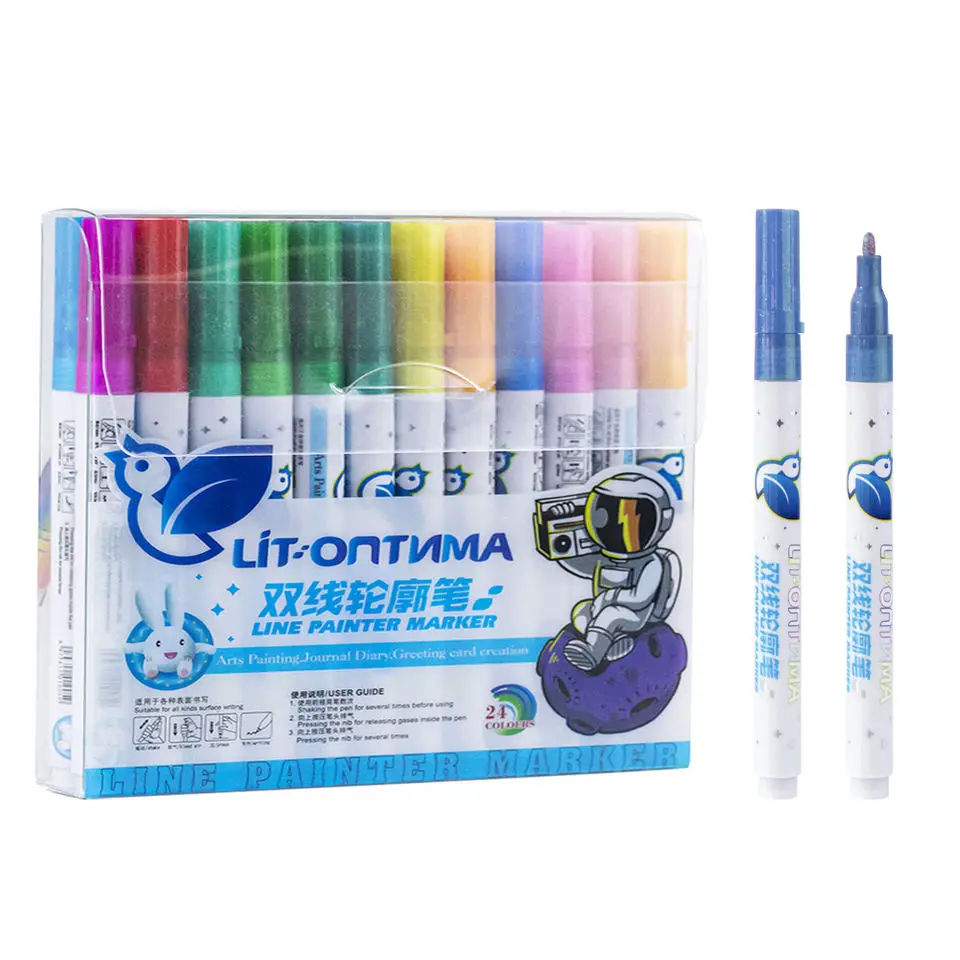 24 Colors Double-Line Contour Pen Gift Card Writing Drawing Double Line Outline Pen DIY Poster Contour Pen Suitable for Gift