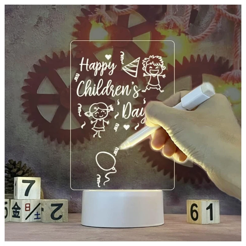 Diy LED 3d creatives Pen rewrit luminous blank led note board acrylic rewrirable night light with message board