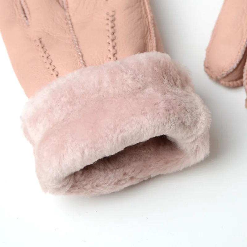 
fashion Five fingers Wool Genuine Leather Sheepskin Sheep Fur Mittens Elegant Warm Female Sheepskin Wool Cycling 