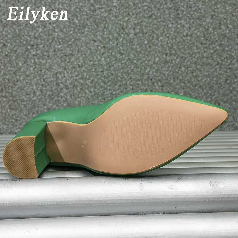 Eilyken 2023 Dropshipping Satin Pointed Toe Women Ankle Boots Concise Stretch Fabric Square High Heels Ladies Shoes