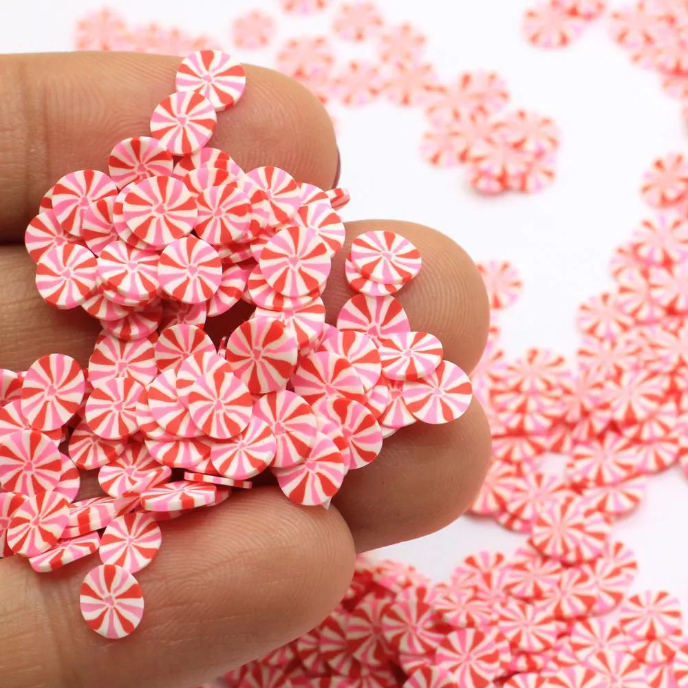 Red White Round Peppermint Polymer Clay Slice Christmas Candy Sprinkles Colorful For DIY Crafts Tiny Cute Bonbon Candy Plastic M
