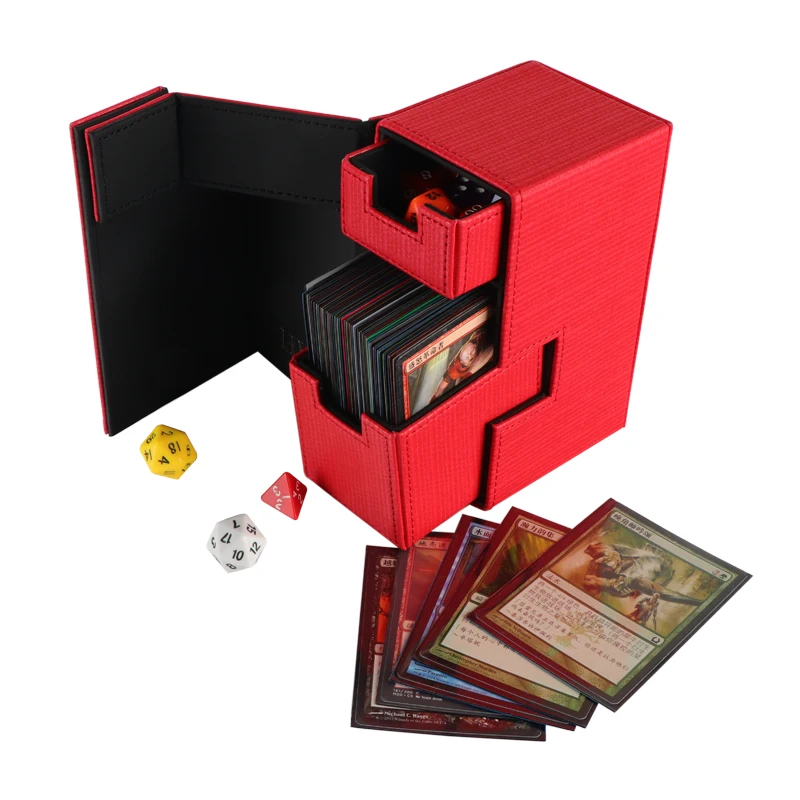 Custom LOGO Printing Waterproof Magnetic Horizontal Leather Trading Game Card Storage Deck Cards Box Boxes For Collectible Cards