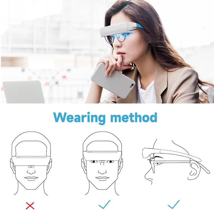 OEM/ODM Blue-White UV-Free Light Therapy Glasses Portable Daylight Wearable Sunlight Lamp Boost Energy Equivalent to 10000 Lux