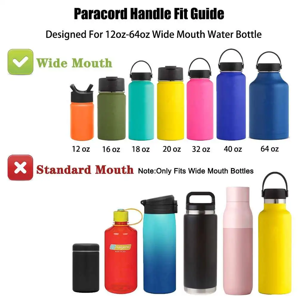 Wide Mouth Bottles Paracord Handle Durable Carrier Strap Cord with Safety Ring Water Bottle Handle Strap