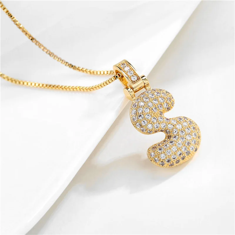 Charm fashion Jewelry Making Arabic Initial Gold Diamond Plated 18k m 26 letters alphabet bubbles pendant charms necklace