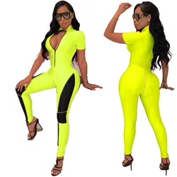 Street wear hip hop neon green bodysuit pants wholesale slim fit tracksuit women