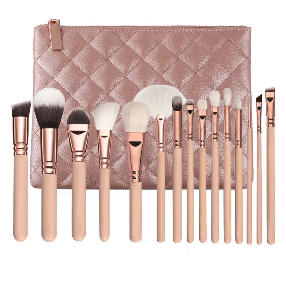 
Factory Price 15Pcs Makeup Brush Set Foundation Blush Eyeshadow Eyeliner Powder Liquid Pink Makeup Brushes With New Design Bag 