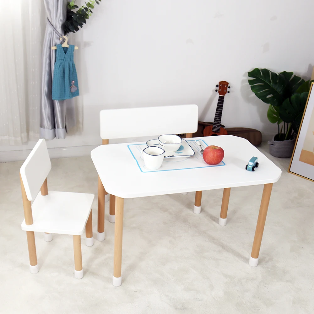 Preschool Children Wood Furniture Kids Party Table White Double Study Desk Table and Chair Set