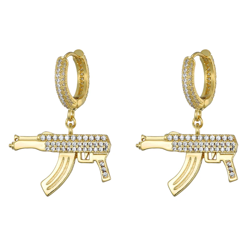 
Hip Hop 1pair 3.4*2.4cm Iced Out Zircon Ak47 Gun Earrings Gold Silver Color Bling Cz Stone Gift For Men Jewelry - Buy Hip Hop 1p 