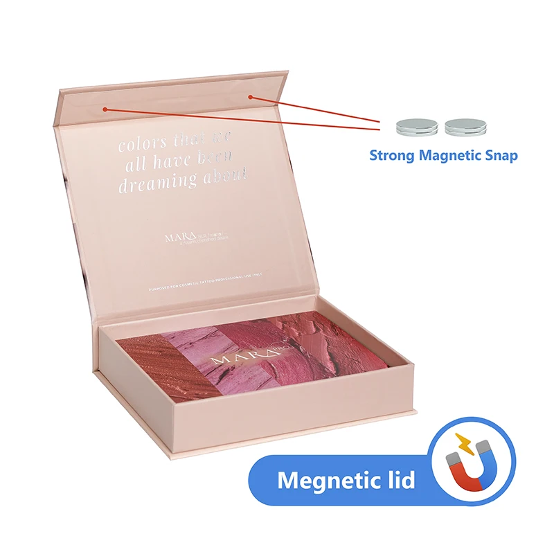 Lipstick Box Custom Magnet Closed Hard Cardboard Silver Stamping Cosmetic Wallet Gift Package Eva Insert Instruction Book Ribbon
