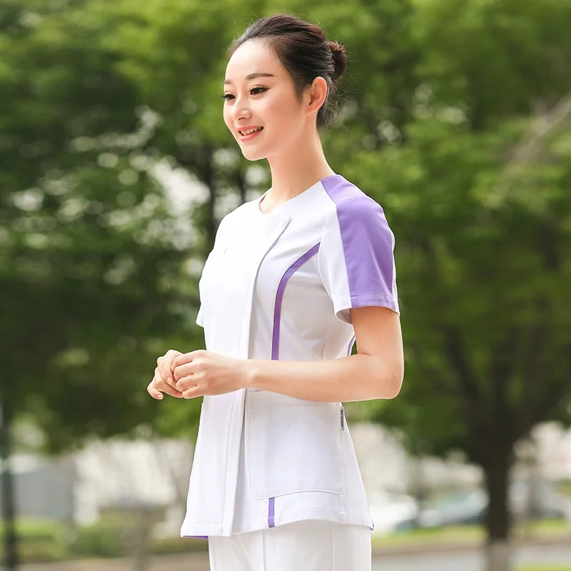 2019 new short-sleeved suit for nurses slim female purple rehabilitation center nursing uniforms summer