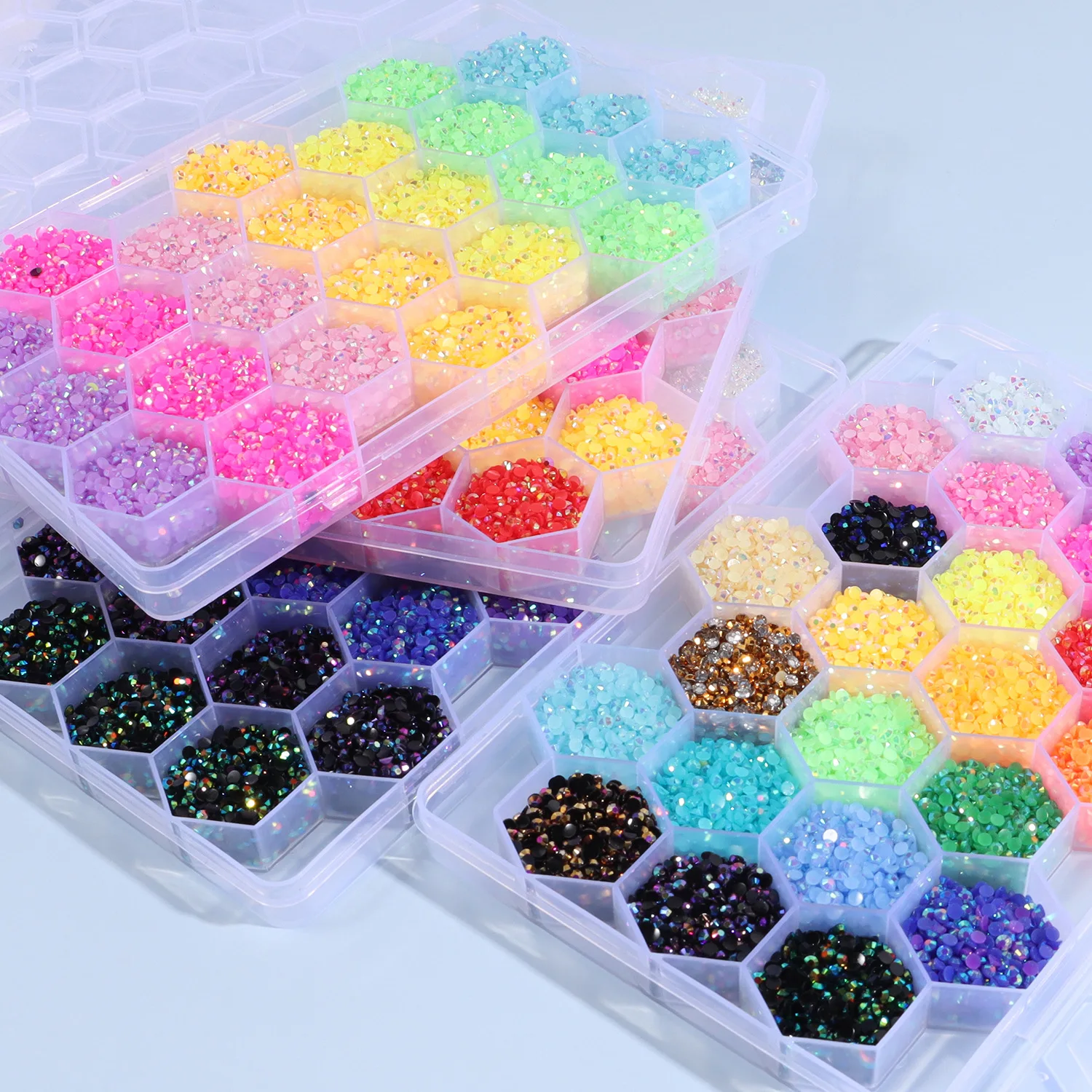 3D High Quality Rainbow color Resin diamond crystals nail rhinestones kit