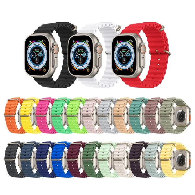 Hot Sale Soft Silicone Band for Apple Watch series 8 7 6 se Ultra 49mm 45mm 44mm 42mm 41mm 40mm 38mm Apple Watch Ocean Band