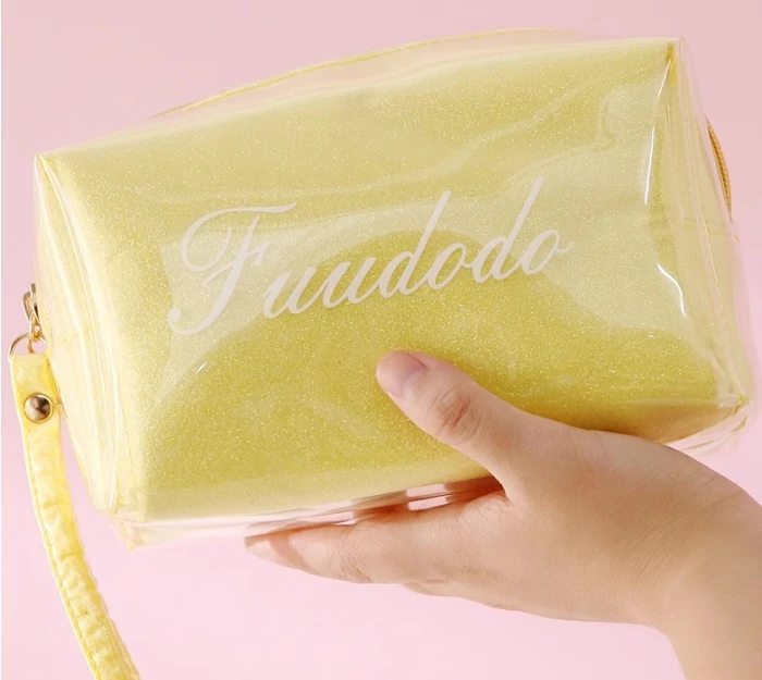 New design makeup brush handbag Jelly color glitter shiny TPU transparent cosmetic bags