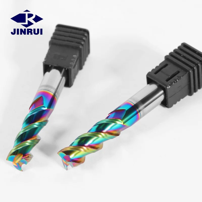 JR 1mm-8mm Carbide Colorful Coating End Mill 3 Flute High Polished Milling Cutter for Aluminum