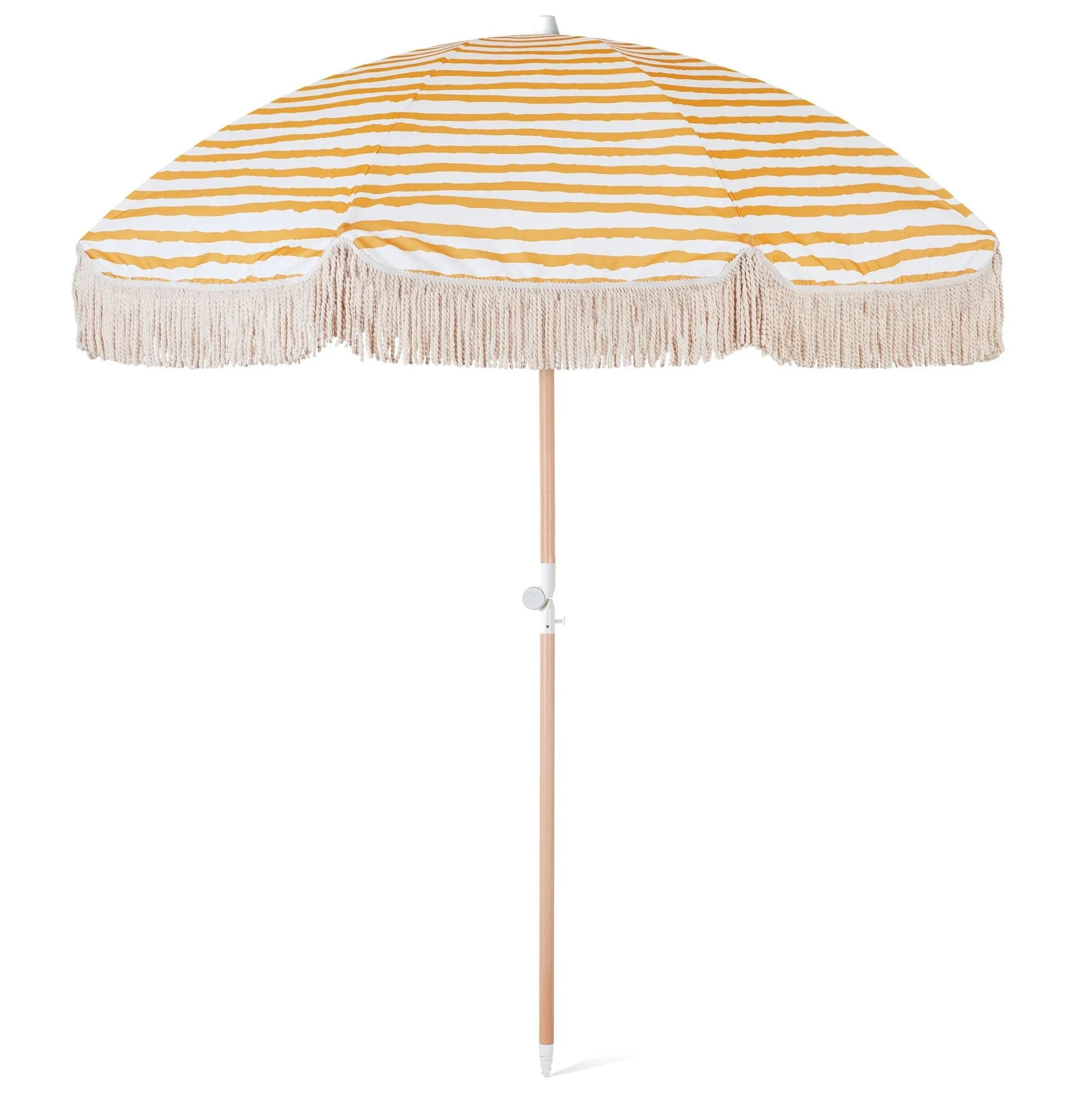 White Yellow Wooden Shaft Custom Print Parasol Umbrella With Tassels For Outdoor Garden Beach