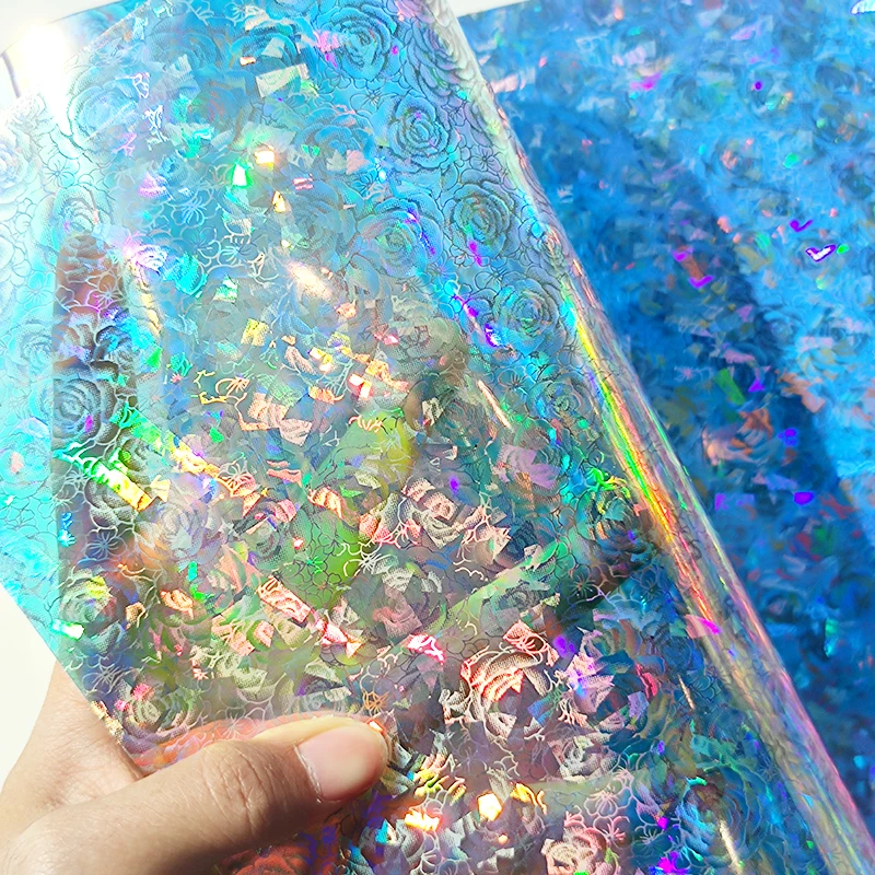 Custom 0.8MM printed  biodegradable laser hologram TPu  blue color transparent composition film for making bags