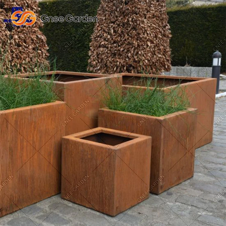 Corten Steel Rectangular Planter Box | Modern Farmhouse Rustic Design | Outdoor Metal Trough Raised Garden Bed for Commercial