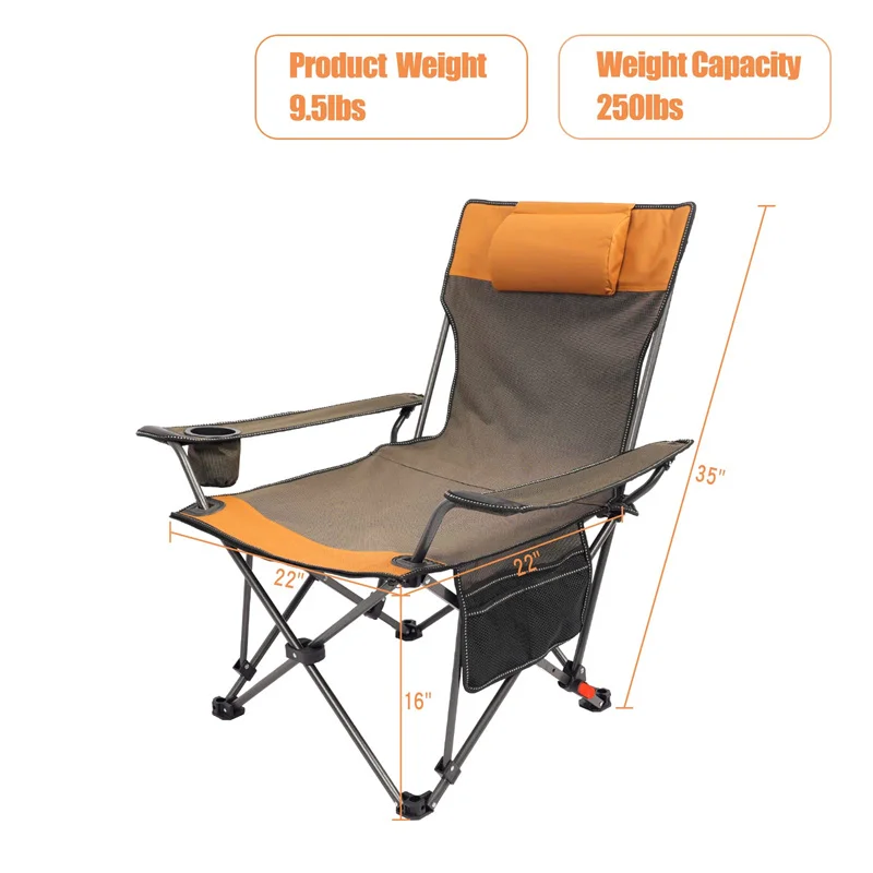 Durable Camping Chair With Removable Footrest Adjustable Backrest Lightweight Reclining Lounge Chairs