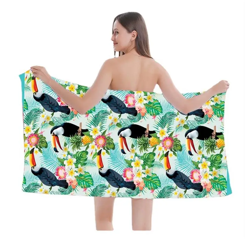 Microfiber digital printing absorbent quick drying swimming bath towel double sided velvet beach terry cloth wool circle c