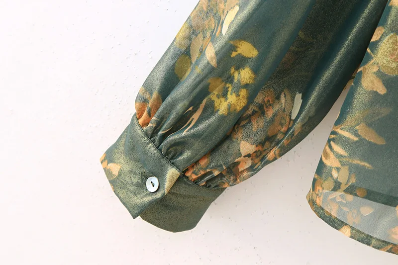 CS261 Wholesale 2023  Autumn Turn-down Collar  Floral Print Long Sleeve Shirt Women Blouse Tops 10