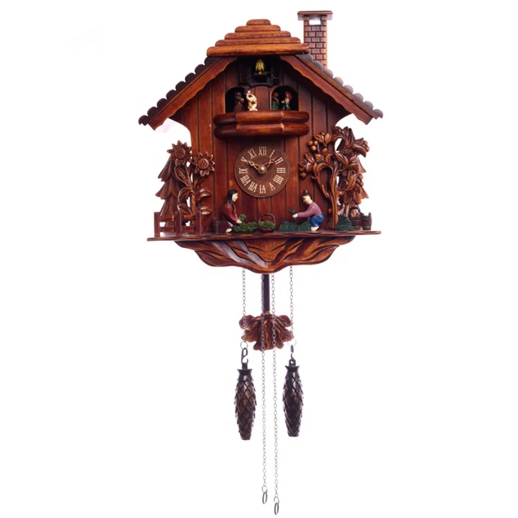 factory direct sale birds come out wood cuckoo pendulum retro wall clock