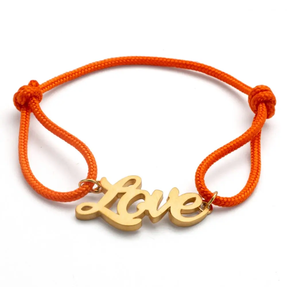 2023 Handmade Stainless Steel Gold Plating Thread Rope Metal Charm Adjustable Real love Word Charm Bracelet Women
