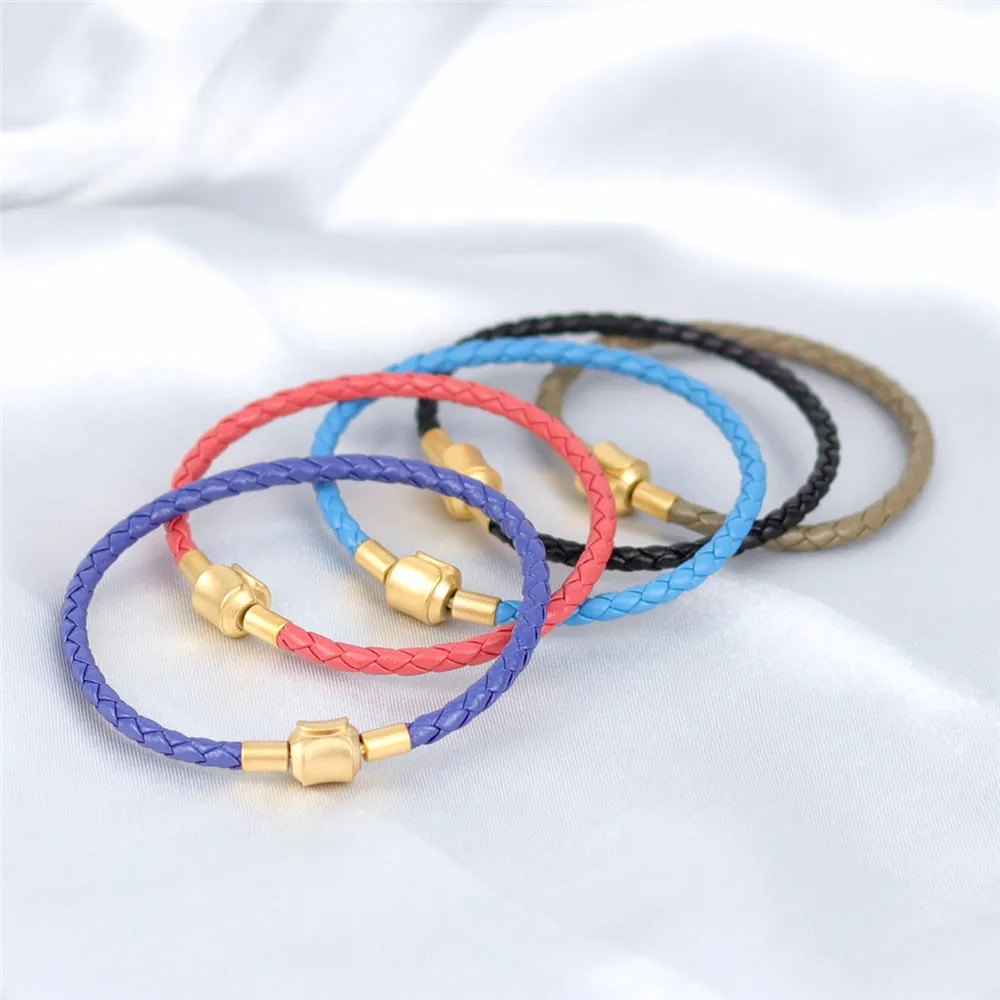 Simple Genuine Leather Bracelets Stainless Steel Buckle Sheepskin Braided Genuine Leather Bracelets for Man Women