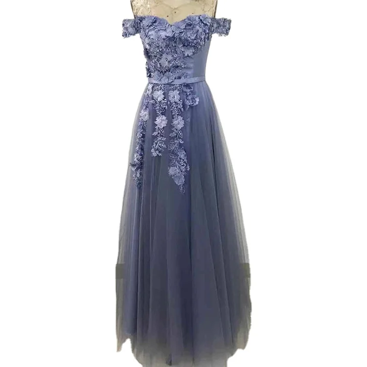 Graceful one shoulder tulle appliques purple elegant embroidery evening dresses for party