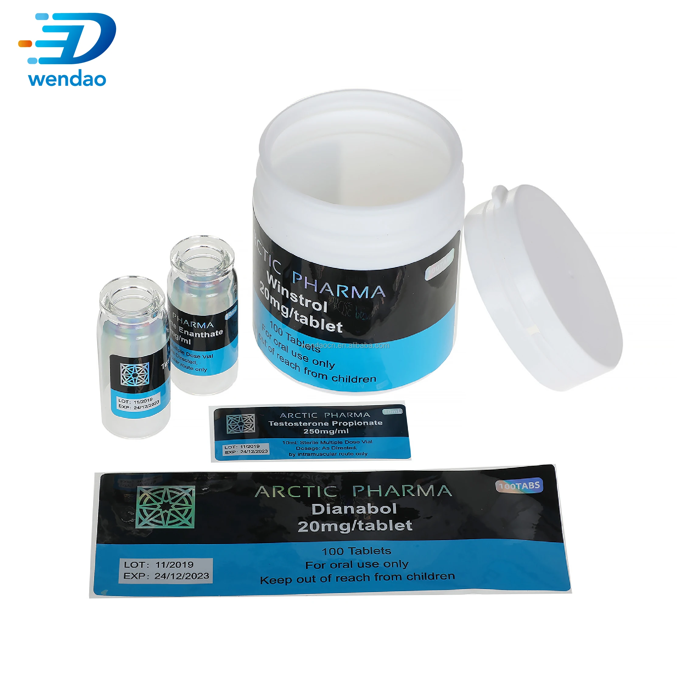 dragon pharma lab brand custom printed hologram pill bottle custom label
