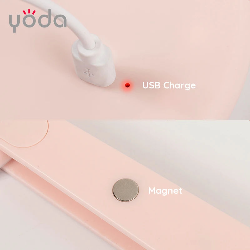 usb rechargeable smart portable compact rotated magnetic hand led make up mini cosmetic mirror with light