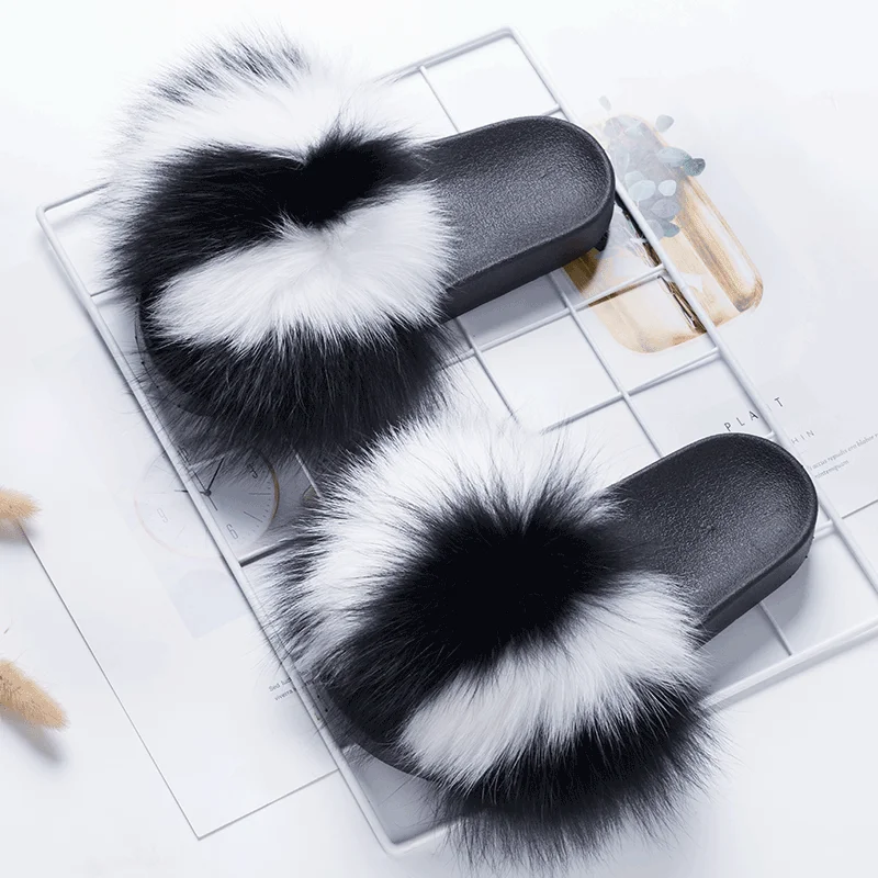 
 Мягкие женские шлепанцы, натуральный мех енота, сланцы, стабильное качество  